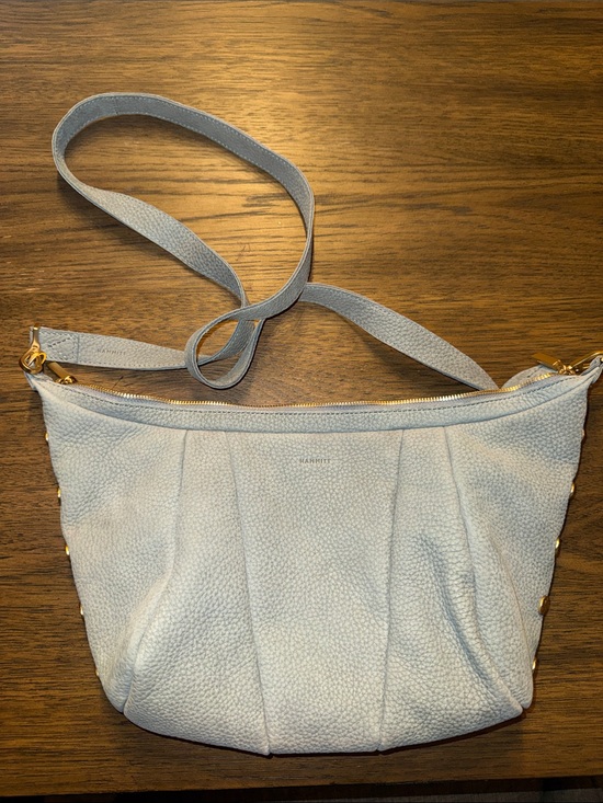 Hammitt Handbags - Hammitt Pebbled Leather Crossbody in Pale Blue with Gold Hardware